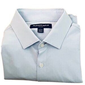 Mizzen+Main Stretch Travel Dress Shirt Leeward Trim Fit Light Blue Large Tall
